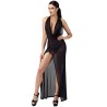 Robe longue fendue Onyx F373 - Noir Handmade