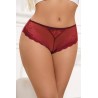 Tanga dentelle bijou Coeur Bordeaux - Litolu Lingerie
